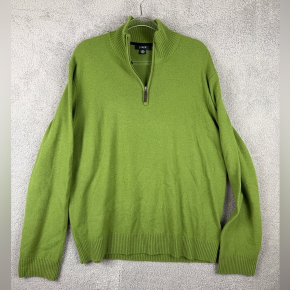 J Crew men’s lambs wool half zip sweater green size XL preowned - Picture 1 of 8